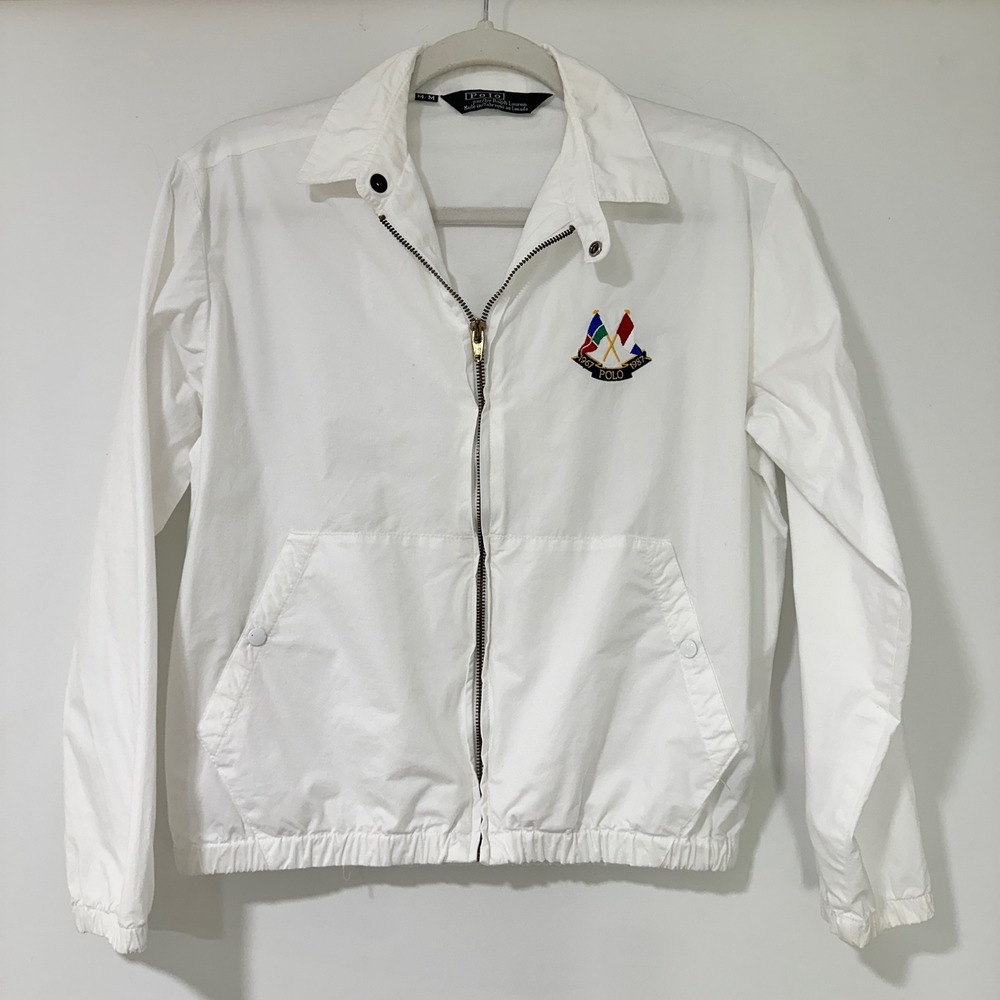Polo Ralph Lauren Vintage Windbreaker Jacket White Crest Flag Womens M 1967-1987